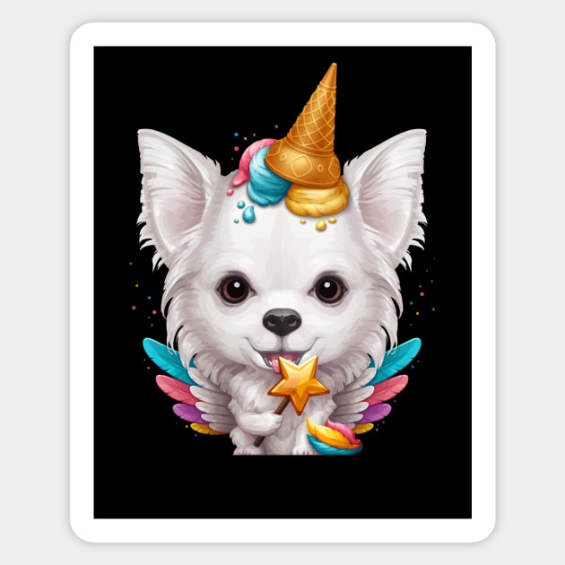 White Long Coat Chihuahua Ice Cream Unicorn Sticker by stonemask